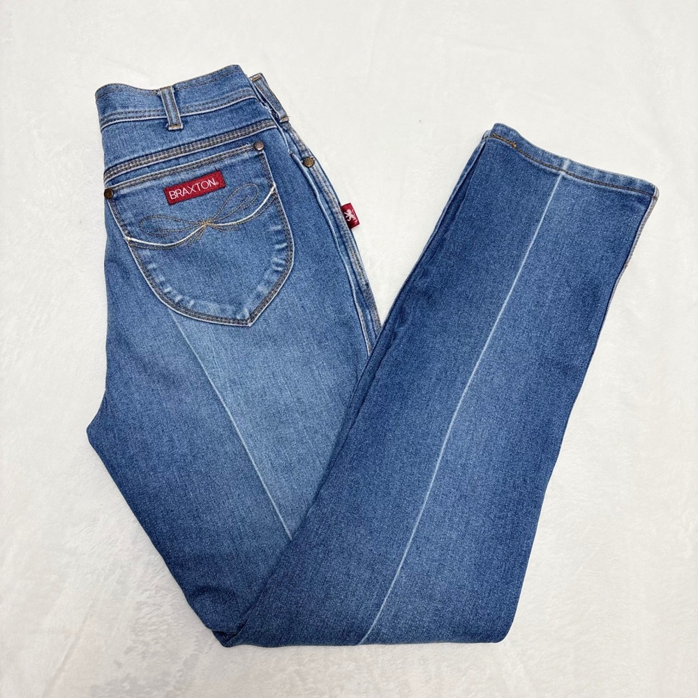 Vintage 80s High Waisted Cowgirl Denim Creased Straight Leg Jeans Retro Indie 26